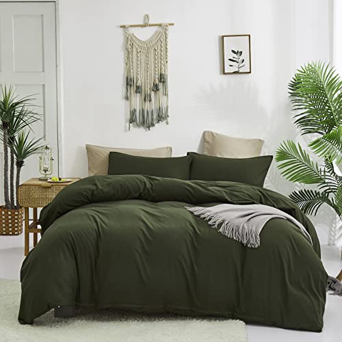 Cottonight Army Green 3 Pcs Comforter Set, Twin Bed Bedding Set with Microfiber Fill, Olive Green Quilt, Fashion Solid Color, Unisex, Minimalist, Summer Fall Winter All Seasons, Machine Wash