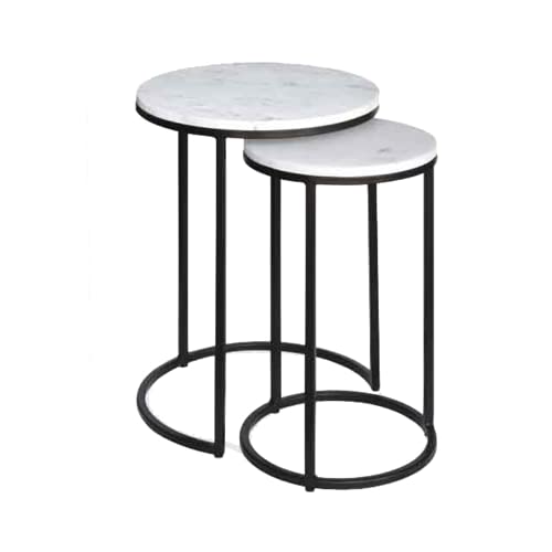 ASPECT Hiba Nest of Tables, White Marble Top/Black Metal Base