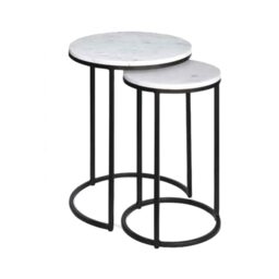 ASPECT Hiba Nest of Tables, White Marble Top/Black Metal Base