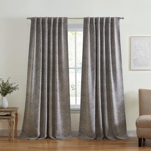 "Elrene Home Fashions Vittoria Paisley Floral Printed Blackout Window Curtain Panel, 52""x84"", Gray"