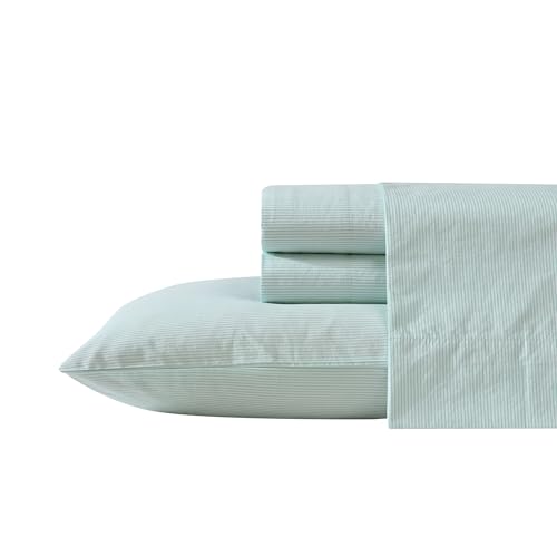 Nautica - Twin XL Sheet Set, Cotton Percale Bedding Set, Crisp & Cool, Lightweight & Breathable (Penny Pinstripe White, Twin XL)