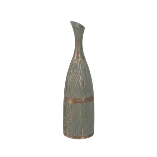 BigBuy Home Vase Green Golden Polyresin 13.5 x 13.5 x 49 cm