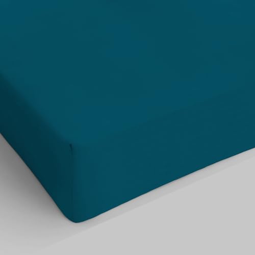 Italian Bed Linen Max Color Fitted Sheet with Corner, Petrol Green, Single