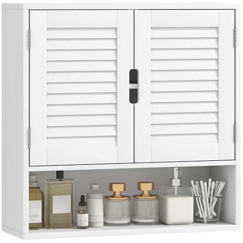 HOMCOM Bathroom Cabinet, Wall Mounted Storage Cabinet with Adjustable Shelves, Toilet Storage Cupboard for Bathroom, Living Room, 60 x 20 x 60 cm, White
