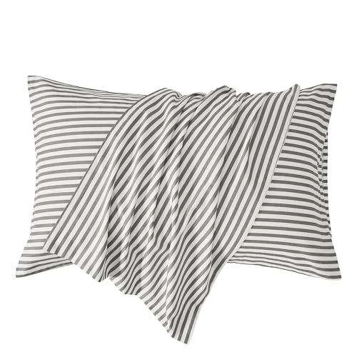 JELLYMONI Cotton Classic Striped Pillowcases Set of 2, Gray, Cal King - Soft breathable feel, Envelope closure, 400TC cotton, Machine washable, Gentle on skin