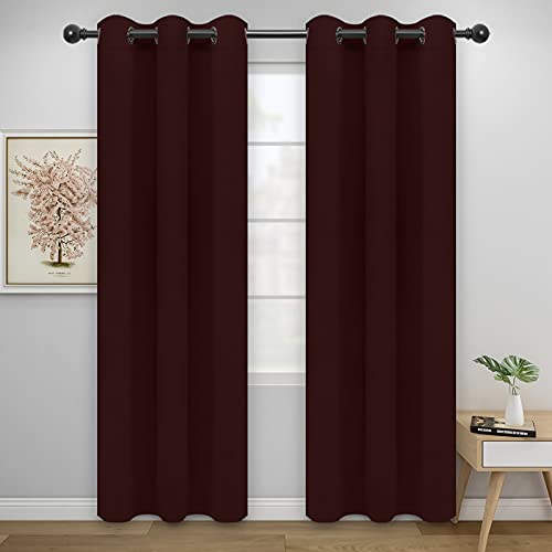 Easy-Going Blackout Curtains for Bedroom, Solid Thermal Insulated Grommet and Noise Reduction Window Drapes, Room Darkening Curtains for Living Room, 2 Panels(42x84 in, Wine)