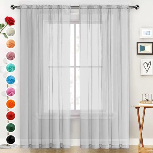 SpaceDresser Basic Rod Pocket Sheer Voile Window Curtain Panels Silver Grey 1 Pair 2 Panels 52 Width 90 Inch Long for Kitchen Bedroom Children Living Room Yard???Silver Grey, 52W x 90L???