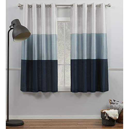 "Exclusive Home Chateau Striped Faux Silk Grommet Top Curtain Panel Pair, 54""x63"", Indigo"