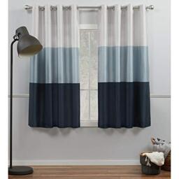 "Exclusive Home Chateau Striped Faux Silk Grommet Top Curtain Panel Pair, 54""x63"", Indigo"