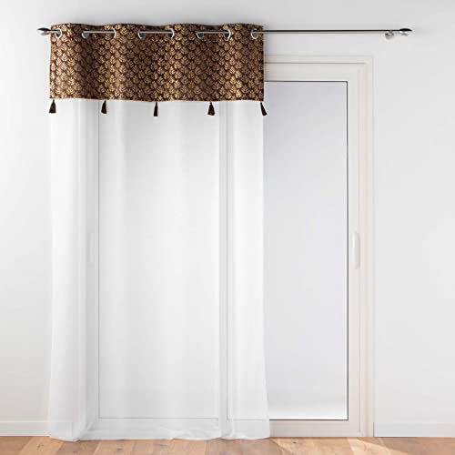 Douceur d'Intérieur, Evie Eyelet Curtains 140 x 240 cm Chocolate Brown Sandblasted with Top Velour and Pompom