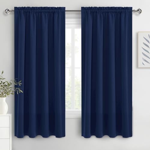 DWCN Blackout Curtains 63 Inch Length for Bedroom 2 Panels Set, Room Darkening Insulated Thermal Drapes for Living Room, Rod Pocket Window Treatment for Kids Boys Room (W52 x L63 Inch, Navy Blue)