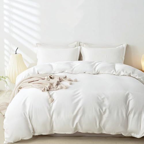 "OAITE 100% Brushed Cotton Duvet Cover Twin Size Soft Breathable Durable Bedding with Zipper Closure - 3 Pieces Plain Simple Duvet Cover Set,2 Pillow Shams,1 Duvet Cover(68""x90"")"
