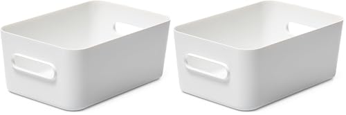 SmartStore Compact Box M - White Medium Storage Container - Stackable Kitchen Box - Ideal For Fridge & Small Items (Pack of 2)