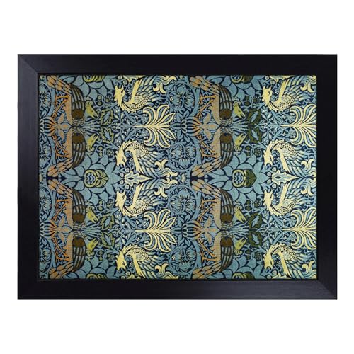 Lap Tray with Bean Bag Cushion, Peacock And Dragon Print By William Morris - Handmade in the UK, Raised Wooden Edge, Padded Cushion, Heat-Resistant Wipe-Clean Surface, for Meals, Laptops and Crafts