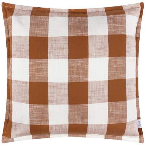 Yard Furn Chesil Check Outdoor Cushion Cover – Water Resistant Cotton Oxford Border (Pecan – 50x50cm, Pack of 1)