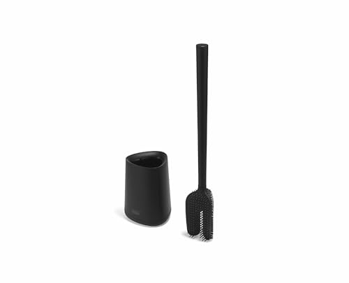Joseph Joseph Flex 360 Lite Silicone Toilet Brush & Holder, 360 Clean, Anti-Drip, Replaceable Head, Black