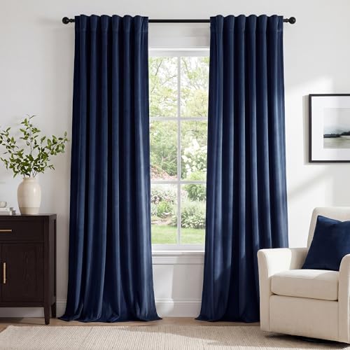 StangH Blue Curtains 108 inches Long - Bedroom Thermal Insulated Velvet Drapes Room Darkenig for French Sliding Door/Living Room, Navy Blue, W52 x L108, 2 Panels