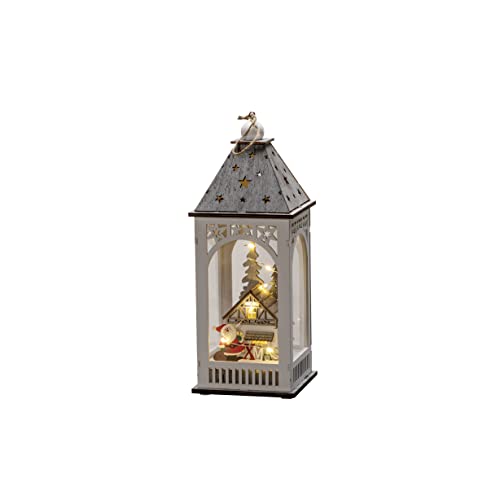 Konstsmide Christmas Lights/LED Winter Christmas Village Wooden Lantern/Indoor Use (IP20)/Battery Operation 2xAA (Excl.)/Warm White Diodes/Transparent Cable