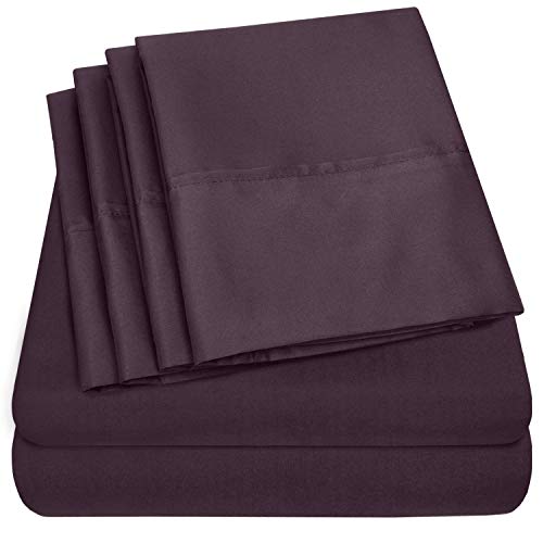 Sweet Home Collection Full Size Bed Sheets - 6 Piece 1500 Supreme Collection Fine Brushed Microfiber Deep Pocket Full Sheet Set Bedding - 2 Extra Pillow Cases, Purple