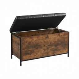 Relaxdays Storage Bench, Upholstered Faux Leather, Industrial Style, 50x80x40 cm, Dark Brown/Black