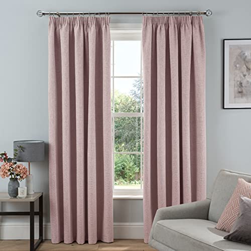 Sleepdown Textured Rib Weave Pencil Pleat Blackout Lined Curtains Thermal Insulated for Bedroom and Living Room 66 x 54 Inch Blush 2 Panels, 5056242837640