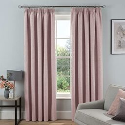 Sleepdown Textured Rib Weave Pencil Pleat Blackout Lined Curtains Thermal Insulated for Bedroom and Living Room 66 x 54 Inch Blush 2 Panels, 5056242837640