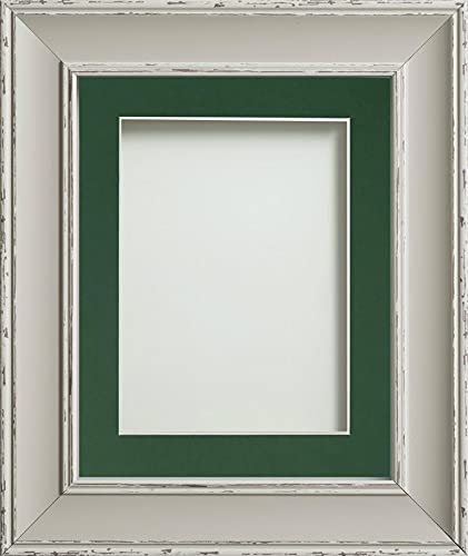 Frame Company Brooke Moonstone Grey Photo Frame, Bottle Green Mount, 6x4 for 4x3 inch, fitted with perspex