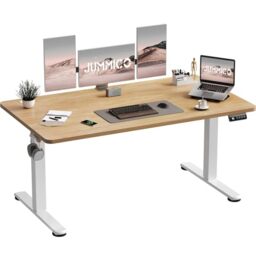 JUMMICO Electric Standing Desk 140 x 60 cm Home Office Height Adjustable Desk, Computer Lift Table with Smart Panel, Sit Stand Desk with Height Memory, Beige
