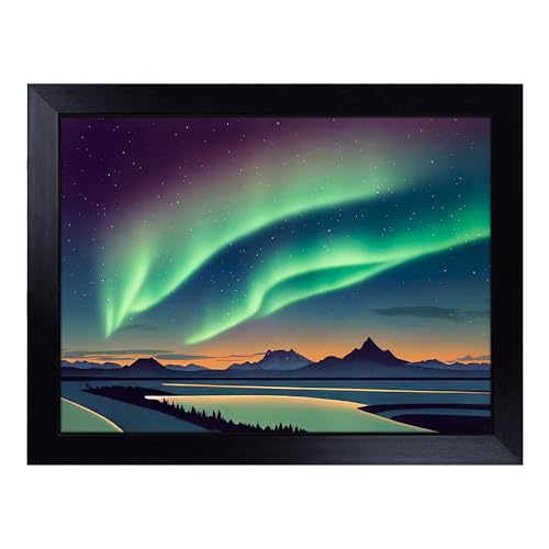 Lap Tray with Bean Bag Cushion, Fearless Northern Lights - Handmade in the UK, Raised Wooden Edge, Padded Cushion, Heat-Resistant Wipe-Clean Surface, for Meals, Laptops and Crafts