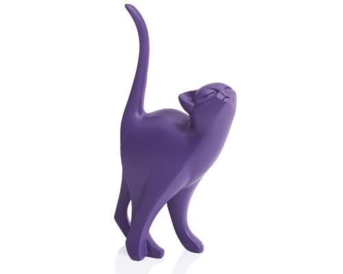 AMOIENSIS 7 Inch Purple Proud Cat Statue, Cat Memorial Gift Home Decor - Cat Lover Gift for Home Decor, Office Desk, Minimalist Cat Sculpture with Elegant Flowing Lines
