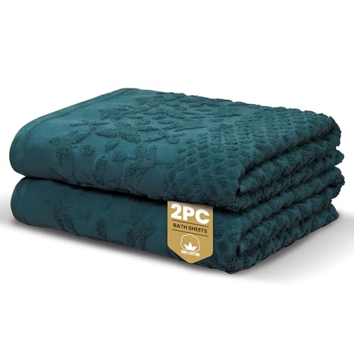 Rapport Home Versailles Jacquard Bath Sheets 2 Pack - Lagoon 90x140cm - Luxurious 500GSM 100% Cotton - Oeko-Tex Certified Absorbent & Soft Bathroom Towels