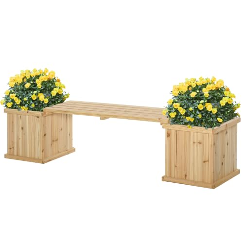 Outsunny 37L Wooden Garden Planter & Bench Combination, Natural - 176 x 38 x 40cm, Garden Raised Bed, Patio Park