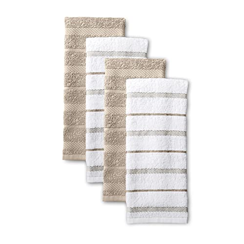 "KitchenAid Albany Kitchen Towel Set 4-Pack 16""x26"", Milkshake Tan/White"