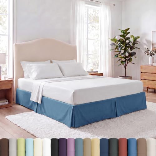 Southshore Fine Living, Inc. Pleated Queen Bed Skirt 14 Inch Drop, Platform Cover, Split Corners, Wrinkle Resistant Dust Ruffle Queen Size, Soft Easy Care Microfiber Hotel Quality - Coronet Blue