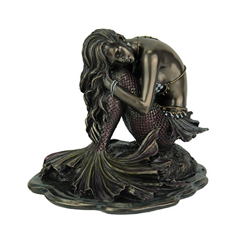 Veronese Design Zeckos Siren Solitude Mermaid Sitting On Rock Bronze Finish Statue
