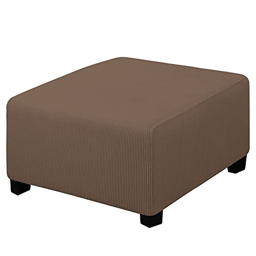 Easy-Going Stretch Square Ottoman Cover 30x30x15inch Brown - Folding Storage Footstool cover Furniture Protector Soft Rectangle slipcover with Elastic Bottom