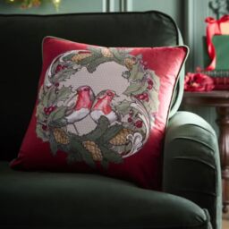 House of Llewelyn-Bowen Festive Robin Red Filled Cushion, 43 x 43cm, Recycled Polyester, Microfibre Pad