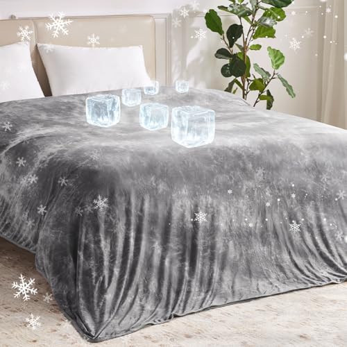 Guohaoi Cooling Throw Blanket for Hot Sleepers, Twin Size 50''??70'' Lightweight Breathable Summer Bed Blanket for Couch, Arc-Chill Q-Max >0.5 Cool Fiber,Lightweight Tie Dye Blanket Grey