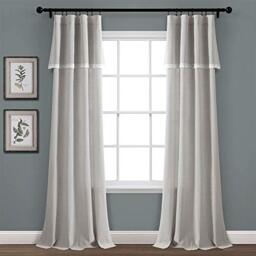 "Lush Decor, Light Gray Linen Lace Window Curtain Panel Pair, 84"" x 38"", 84 in x 38"