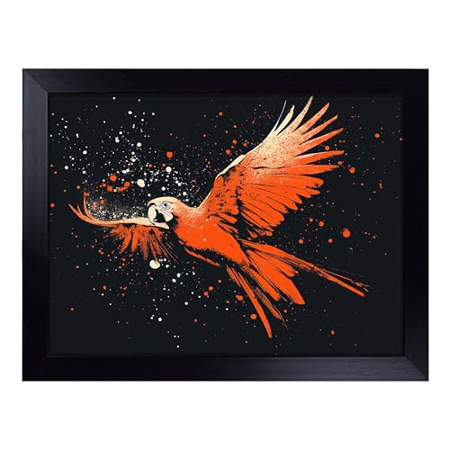 Lap Tray with Bean Bag Cushion, Parrot Portrait - Handmade in the UK, Raised Wooden Edge, Padded Cushion, Heat-Resistant Wipe-Clean Surface, for Meals, Laptops and Crafts