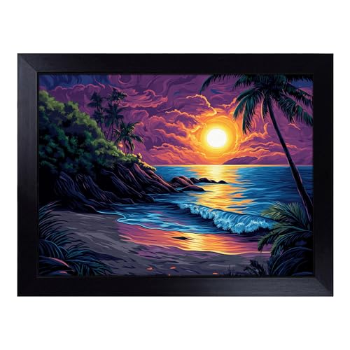 Lap Tray with Bean Bag Cushion, Beach Sunset - Handmade in the UK, Raised Wooden Edge, Padded Cushion, Heat-Resistant Wipe-Clean Surface, for Meals, Laptops and Crafts