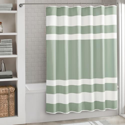 Madison Park Shower Curtain Spa Waffle Weave Long Shower Curtain for Bathroom 3M Scotchgard Moisture Management, Spa Quality Modern Shower Curtains for Bathroom, Long 72x78 Sage Green