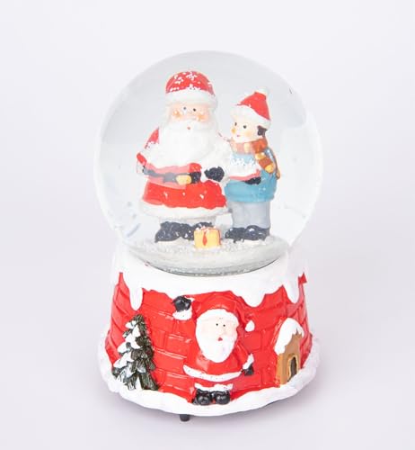 Musical Christmas Snowglobe Large Water Ball Features Christmas Santa Kids Scene House Resin Base- 10x15cm - Christmas Table Mantel Decorations