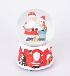 Musical Christmas Snowglobe Large Water Ball Features Christmas Santa Kids Scene House Resin Base- 10x15cm - Christmas Table Mantel Decorations
