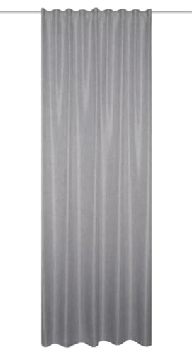 HOMEbasics Oxford 085980-0301 Combination Band Curtain Plain Decorative Fabric Linen Structure Grey 245 x 135 cm