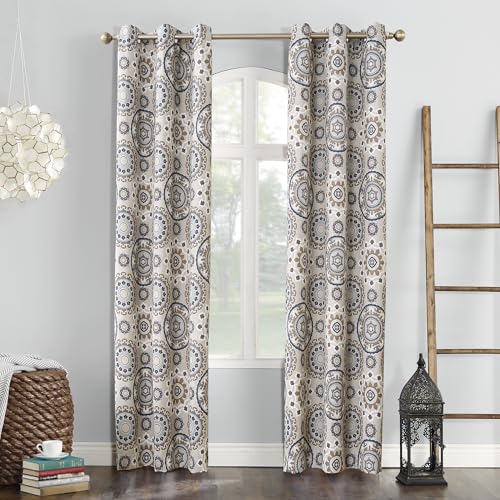 "Sun Zero - 53672 Nepal Global Medallion Print Blackout Grommet Curtain Panel, Linen, 40"" x 63"""