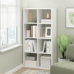 Furinno CUBICLE Book Shelf, 8-Cube Bookshelf, Extra Thick Frame Horizontally & Vertically Reversible Bookcase with Open Back, 37.1 x 76.2 x 147.3 cm, for Living Room, Bedroom, Home Office, Plain White