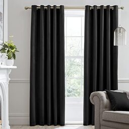 "Laurence Llewelyn-Bowen - Black Velvet Curtains W90 x L72"" (229 x 183cm) - 2 Panels - Blackout Curtains for Bedroom - Black Eyelet Curtains - Thermal & Soundproof Curtains - Montrose Collection"