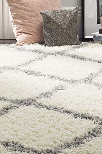 Safavieh Shaggy Indoor Woven Rectangle Area Rug, Dallas Shag Collection, SGD257, in Ivory / Grey, 91 X 152 cm for Living Room, Bedroom or Any Indoor Space
