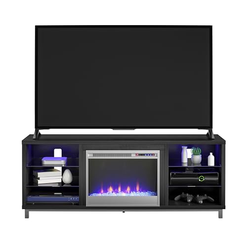 "Ameriwood Home Lumina Fireplace TV Stand, Black Oak, Holds TVs up to 70"", Modern Entertainment Center with RGB LED Lights"